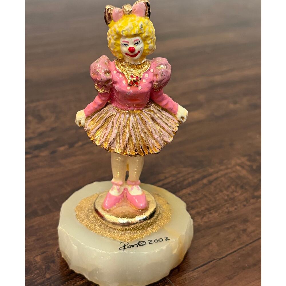 Vintage Ron Lee Clown Sculpture 2002 Ballerina Onyx Base 24k Gold Paint Signed